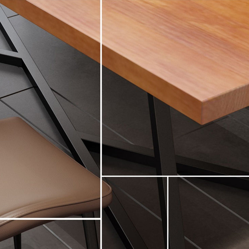 Metal Industrial Rectangle Dining Table Pine Wood Top Table for Kitchen