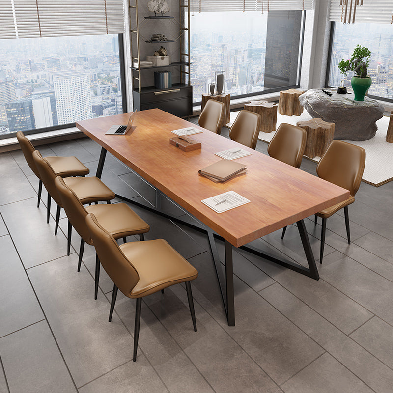 Metal Industrial Rectangle Dining Table Pine Wood Top Table for Kitchen