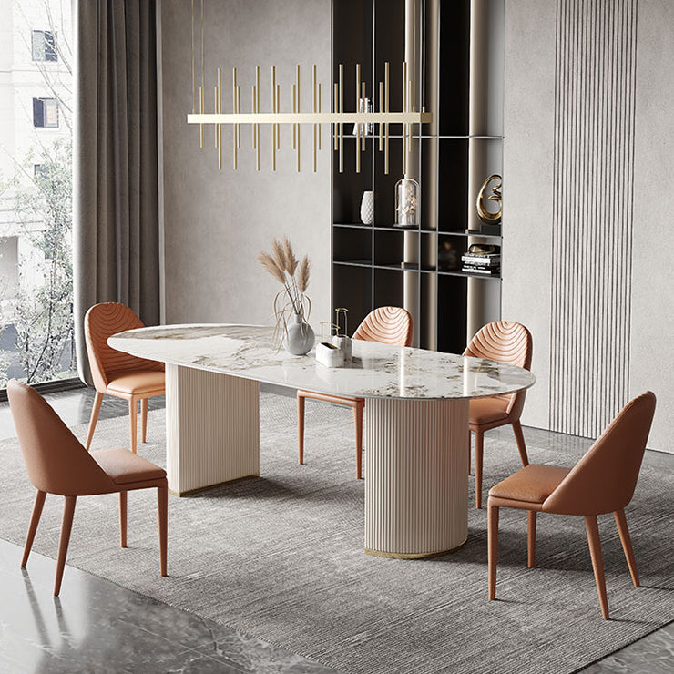 Muebles de lujo tradicionales Oval Pedestal doble mesa de comedor para el hogar