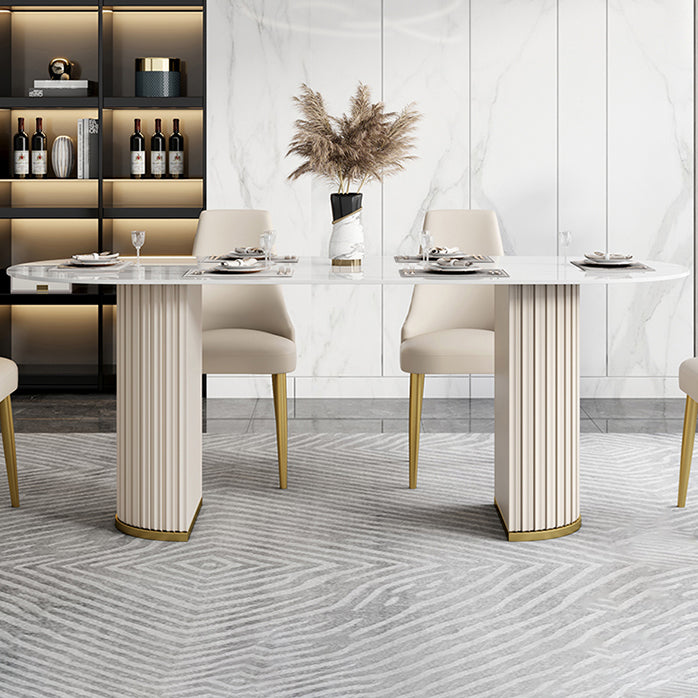 Muebles de lujo tradicionales Oval Pedestal doble mesa de comedor para el hogar