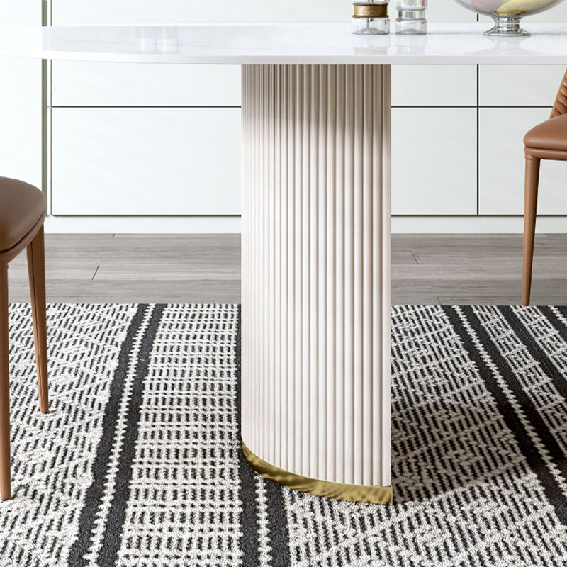 Luxury White Tone Dining Table Sintered Stone Table with Double Pedestal
