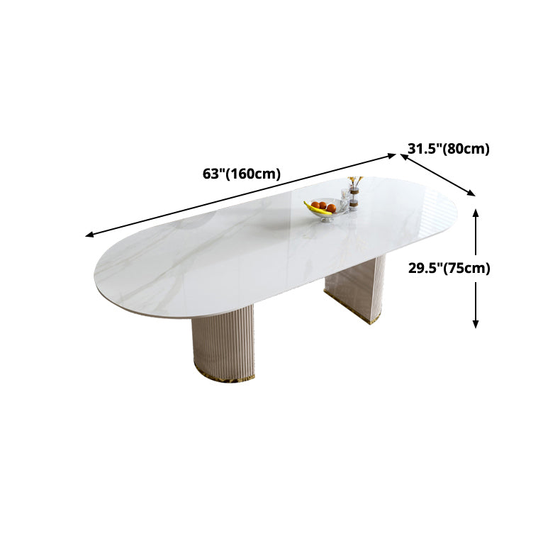 Luxury White Tone Dining Table Sintered Stone Table with Double Pedestal