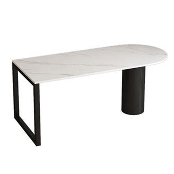 Mesa de comedor con tapa de piedra sinterizada de forma libre, mesa moderna con base de metal