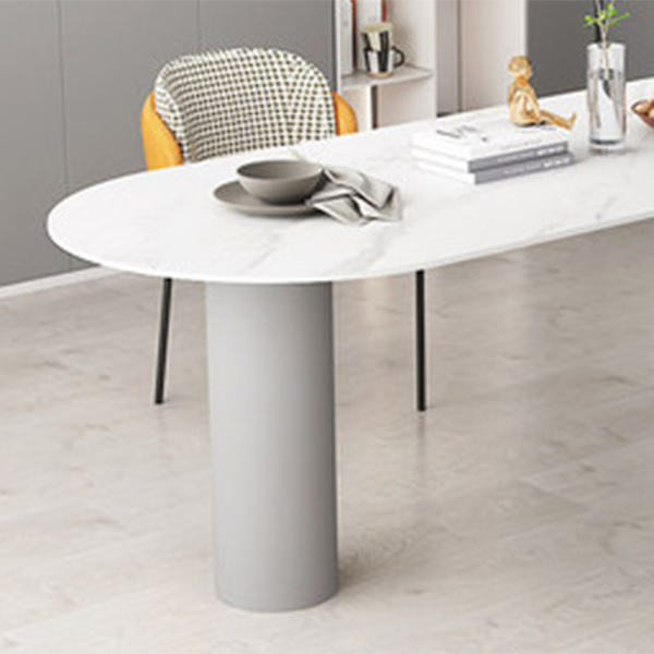 Mesa de comedor con tapa de piedra sinterizada de forma libre, mesa moderna con base de metal