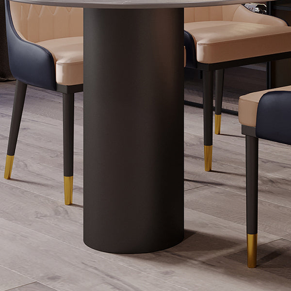 Mesa de comedor con tapa de piedra sinterizada de forma libre, mesa moderna con base de metal