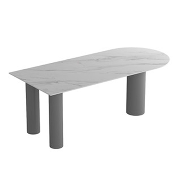 Mesa de comedor con tapa de piedra sinterizada de forma libre, mesa moderna con base de metal