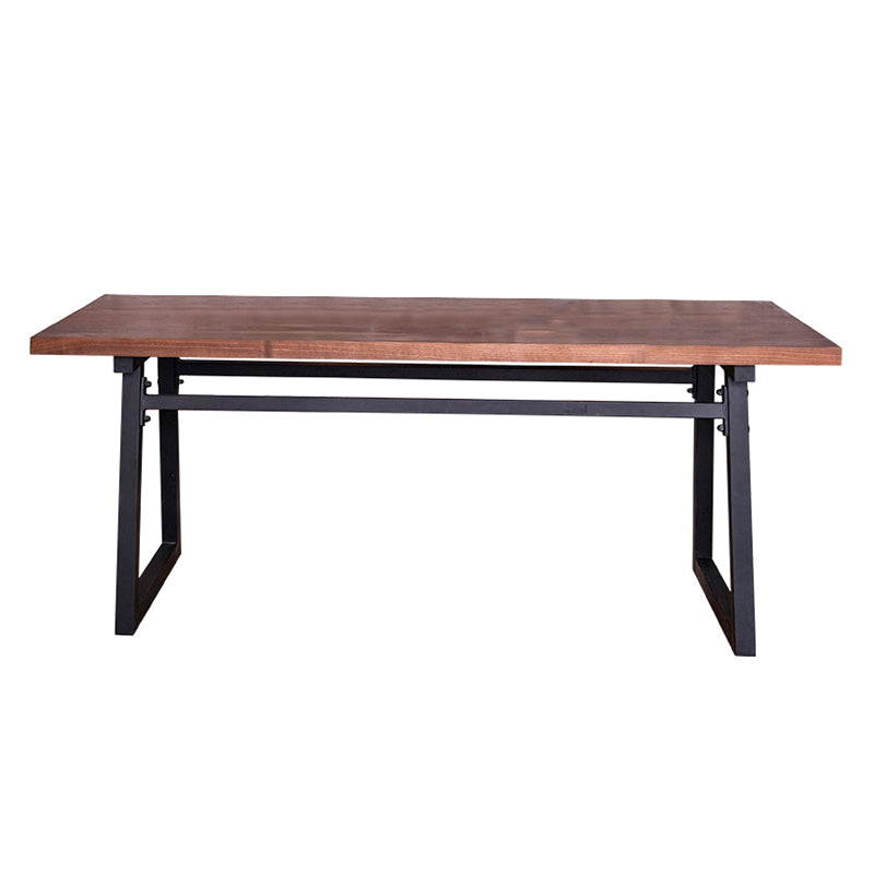 Industrial Pine Wood Table for Restaurant Rectangle Table with Metal Double Pedestal
