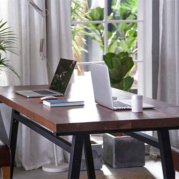 Industrial Pine Wood Table for Restaurant Rectangle Table with Metal Double Pedestal