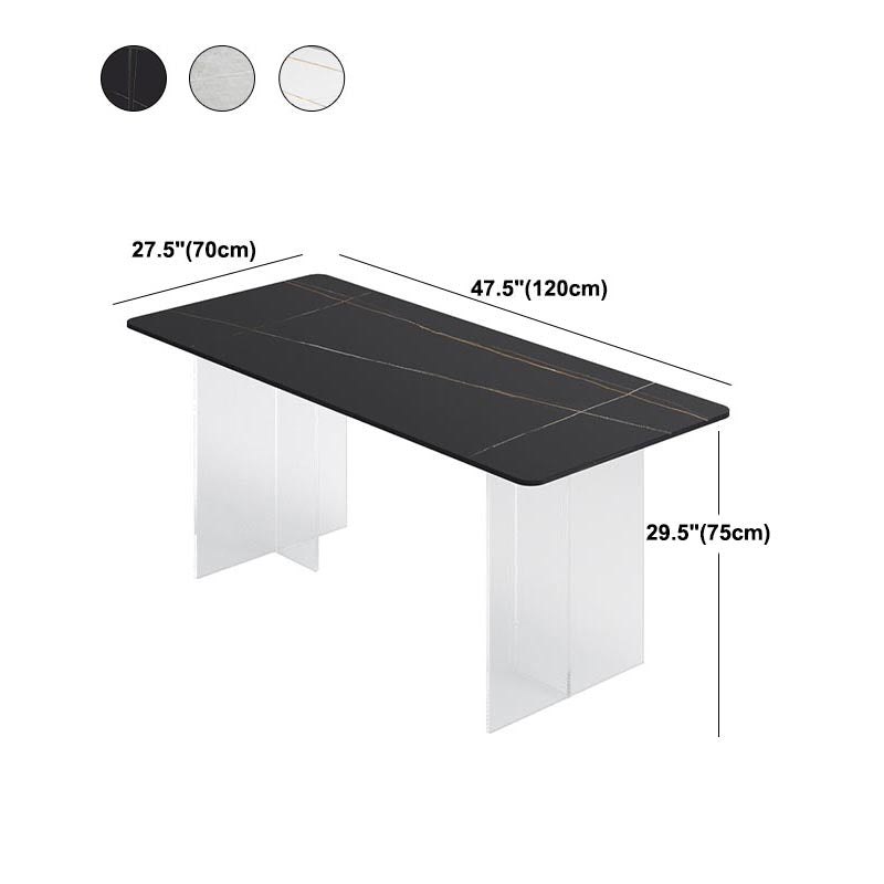 Mesa de comedor con tapa de piedra, mesa de comedor rectangular contemporánea con base de pedestal doble