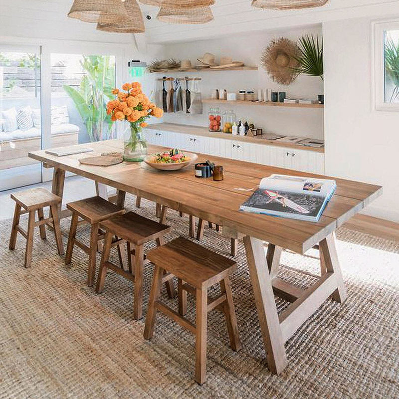 Mesa de comedor de madera sólida Mesa de comedor de madera rectangular de pino con base de trineo