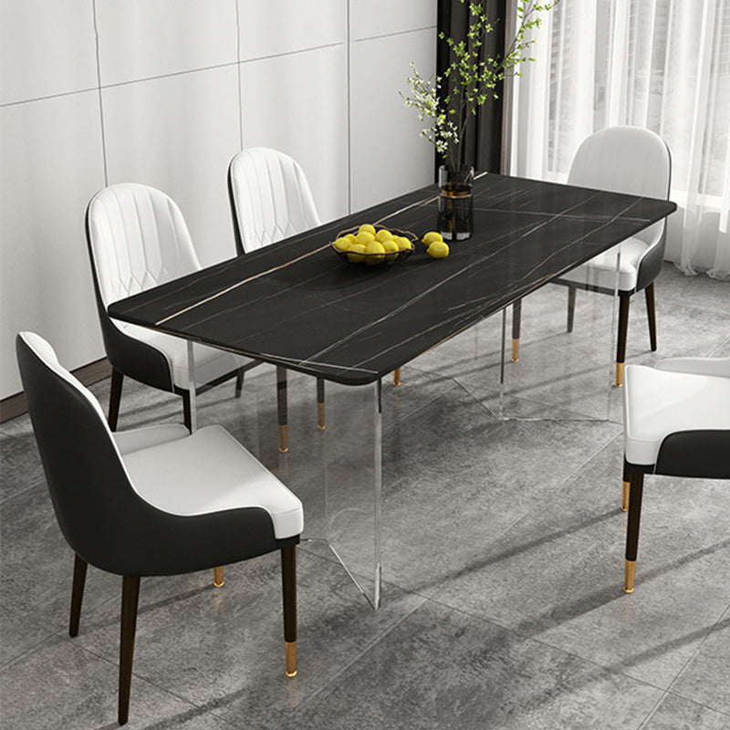Eettafel met stenen blad Eigentijdse rechthoekige eettafel met dubbel voetstuk