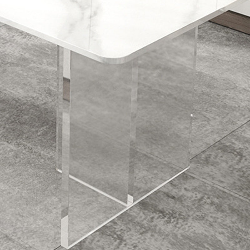 Eettafel met stenen blad Eigentijdse rechthoekige eettafel met dubbel voetstuk