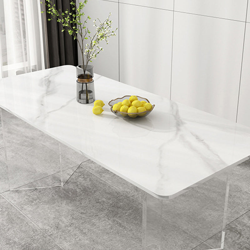 Eettafel met stenen blad Eigentijdse rechthoekige eettafel met dubbel voetstuk