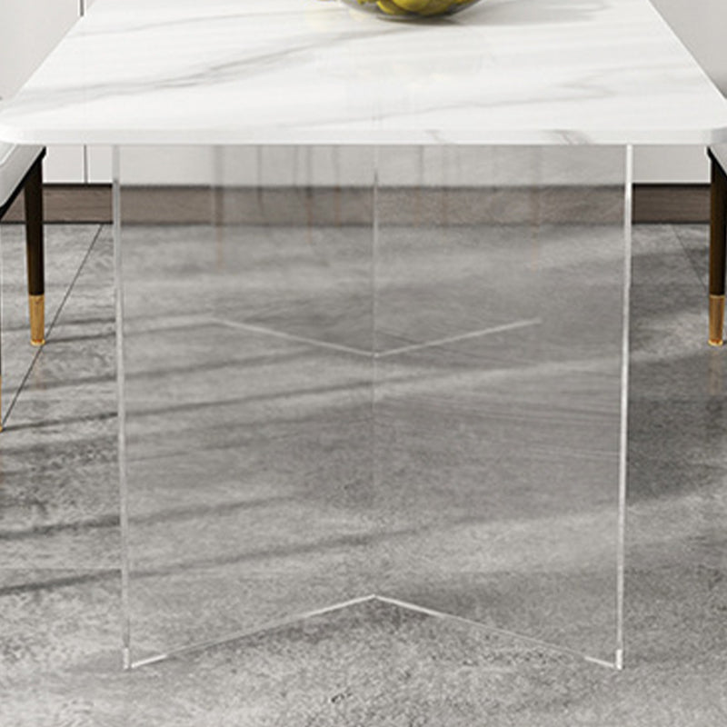 Eettafel met stenen blad Eigentijdse rechthoekige eettafel met dubbel voetstuk