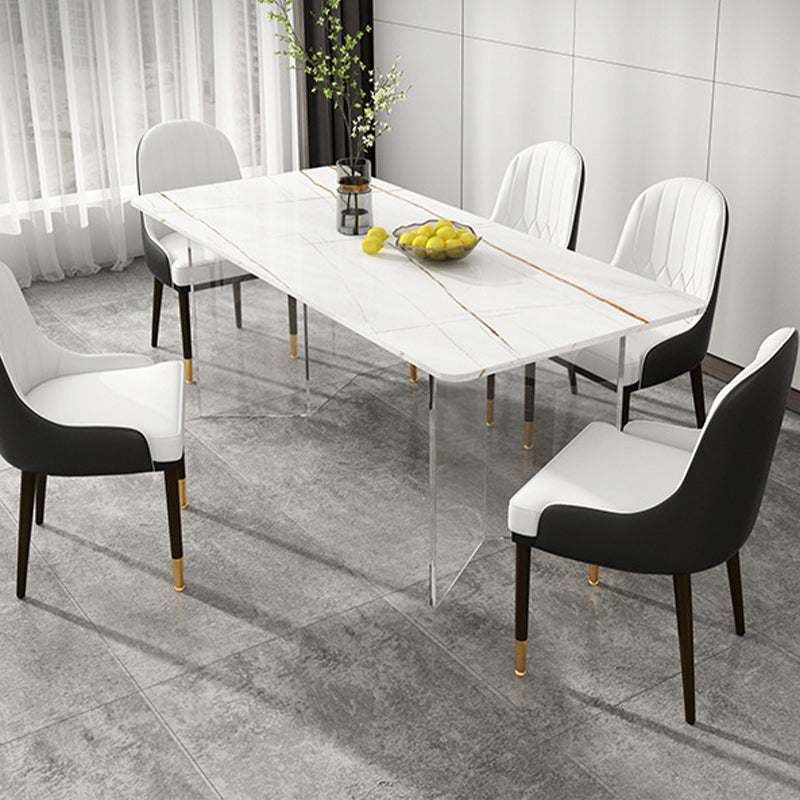 Eettafel met stenen blad Eigentijdse rechthoekige eettafel met dubbel voetstuk