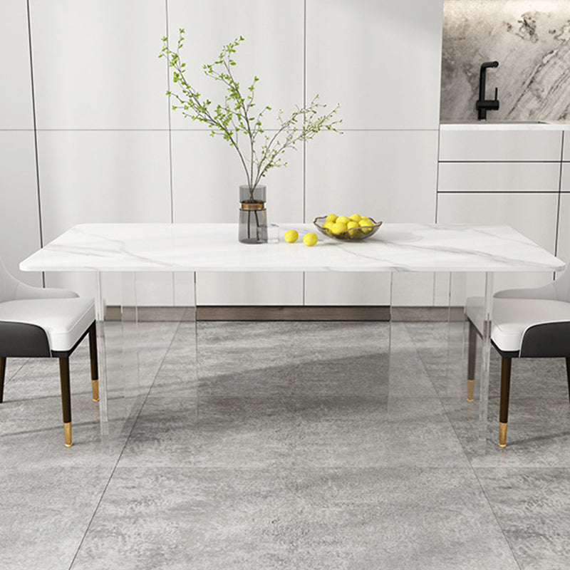 Eettafel met stenen blad Eigentijdse rechthoekige eettafel met dubbel voetstuk