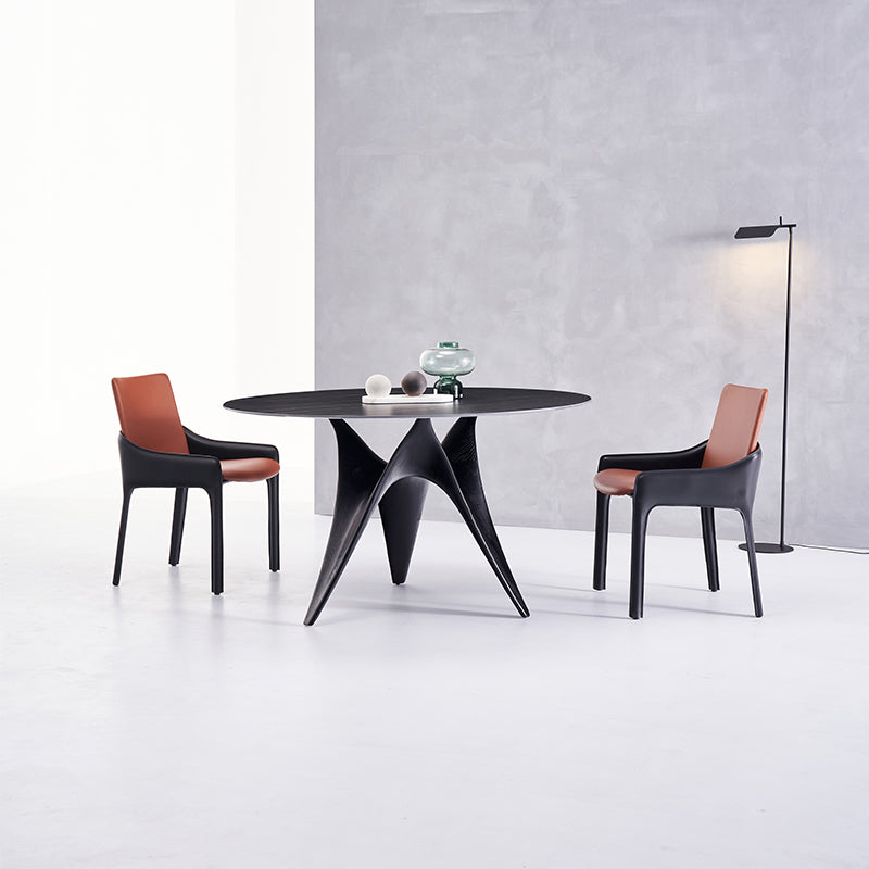 Silla de comedor de metal moderno, silla de comedor con brazo de cuero para uso doméstico