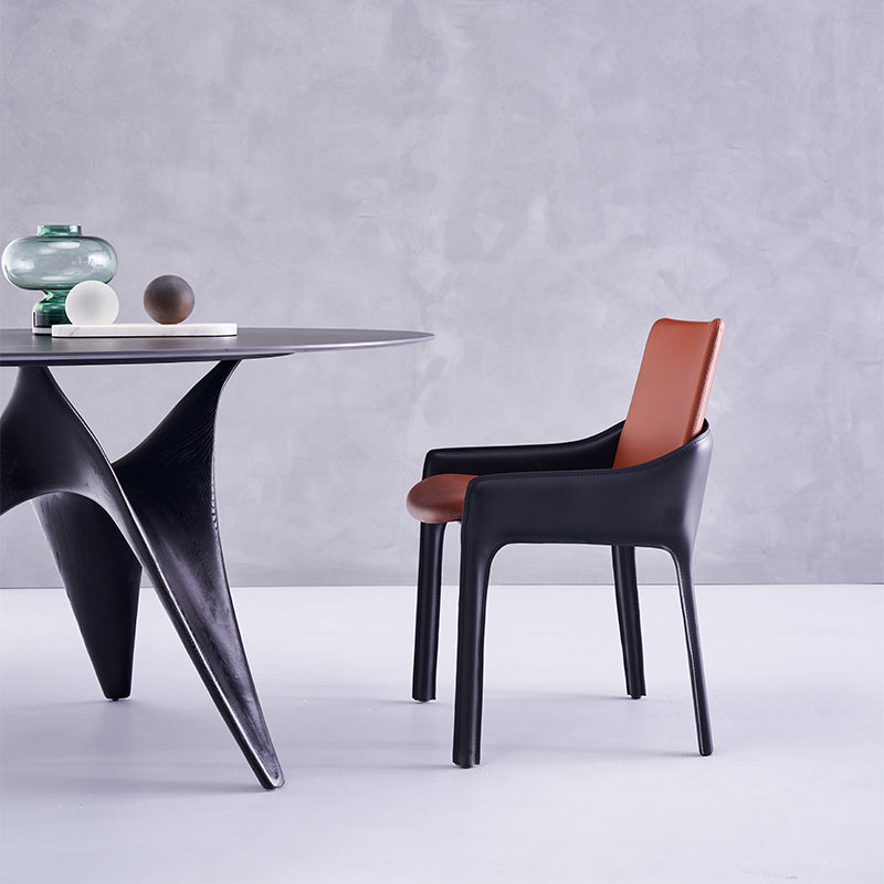 Silla de comedor de metal moderno, silla de comedor con brazo de cuero para uso doméstico