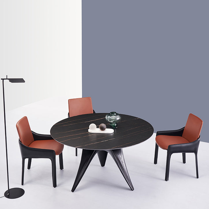 Silla de comedor de metal moderno, silla de comedor con brazo de cuero para uso doméstico