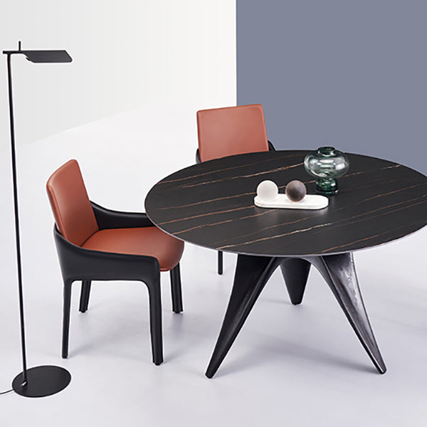 Silla de comedor de metal moderno, silla de comedor con brazo de cuero para uso doméstico