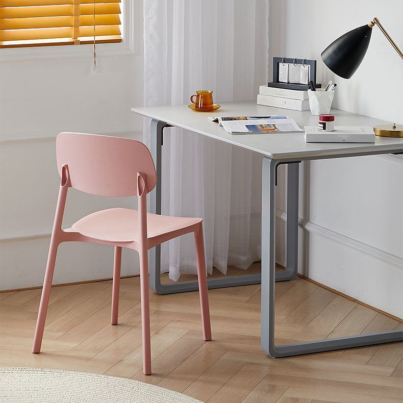 Silla lateral trasera abierta apilable moderna, acabado mate de plástico, silla de comedor