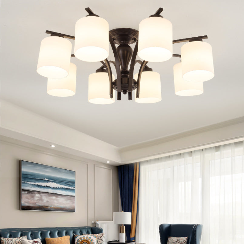 Simplicidad Cilindro Semi Flush Montaje Ligera de vidrio claro semi iluminación en negro