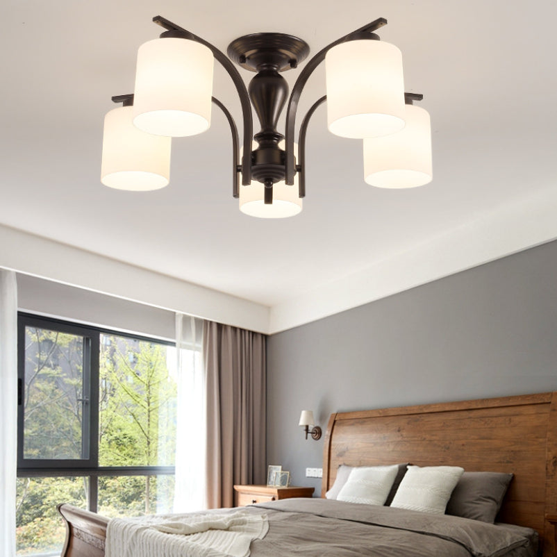 Simplicidad Cilindro Semi Flush Montaje Ligera de vidrio claro semi iluminación en negro