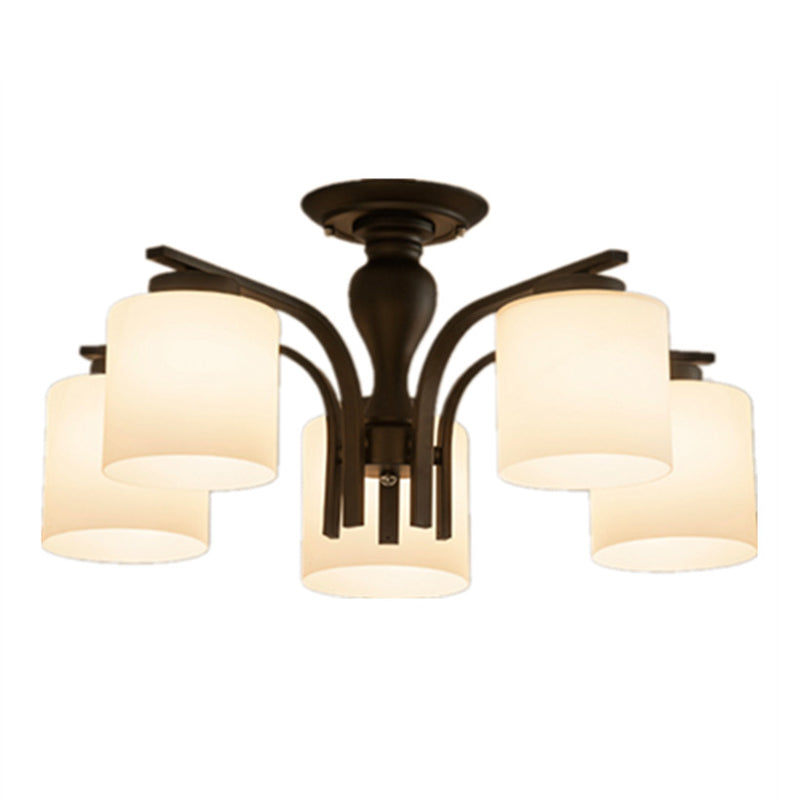 Simplicidad Cilindro Semi Flush Montaje Ligera de vidrio claro semi iluminación en negro