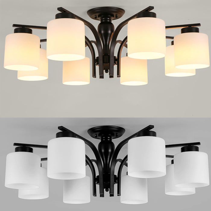 Simplicidad Cilindro Semi Flush Montaje Ligera de vidrio claro semi iluminación en negro