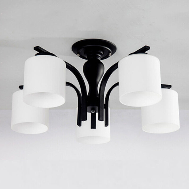 Simplicidad Cilindro Semi Flush Montaje Ligera de vidrio claro semi iluminación en negro