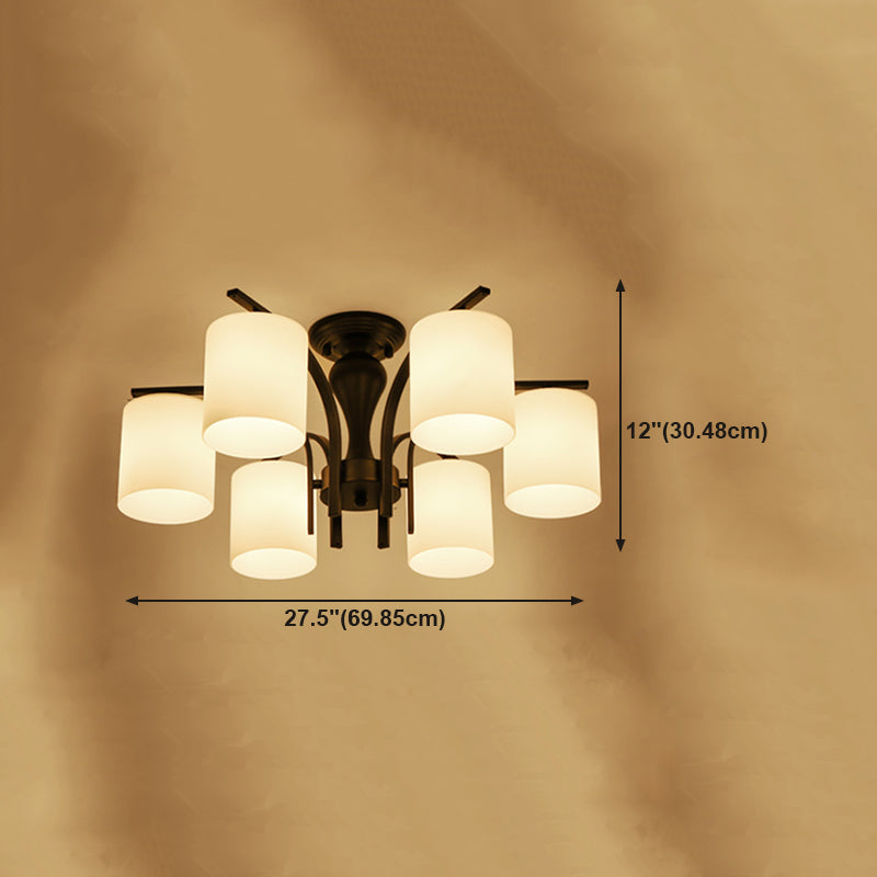 Simplicidad Cilindro Semi Flush Montaje Ligera de vidrio claro semi iluminación en negro