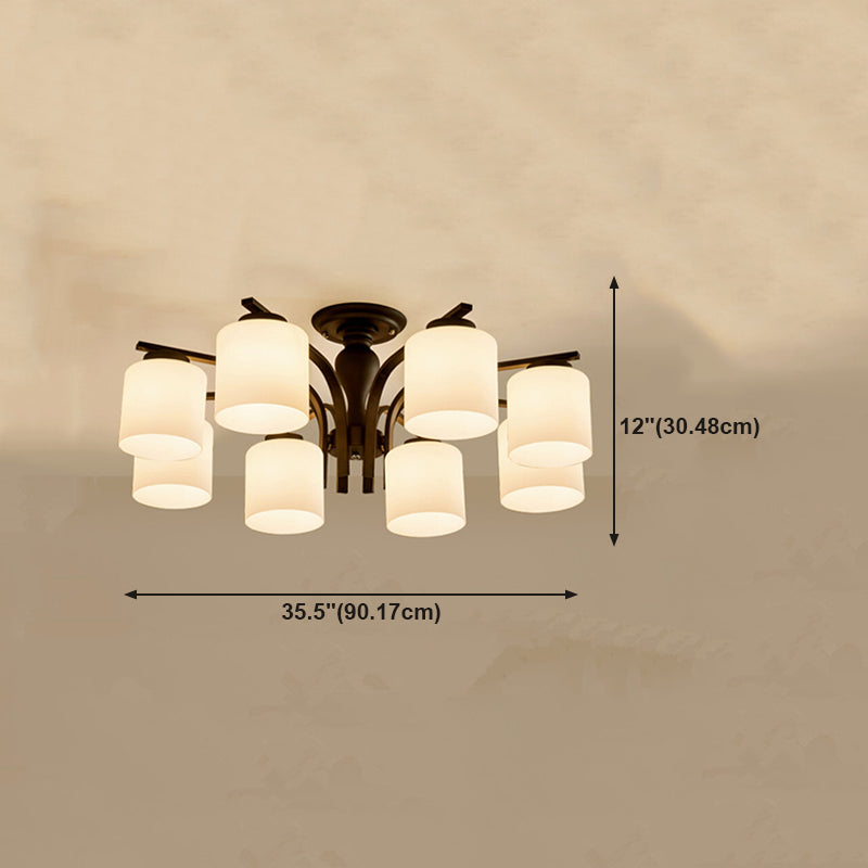 Simplicidad Cilindro Semi Flush Montaje Ligera de vidrio claro semi iluminación en negro