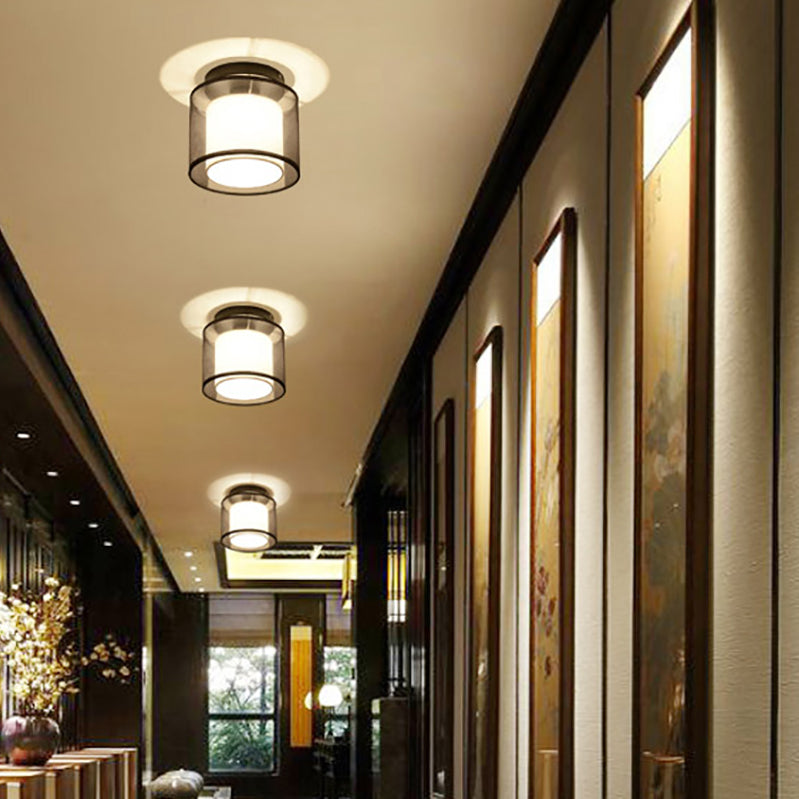 Luz de montaje de techo geométrico de tela Luz de luz de montaje tradicional Luz montada en el techo del pasillo