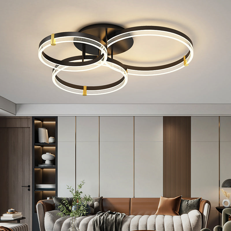 Luz de lámpara geométrica contemporánea de metal 3 iluminación de flushmount en negro