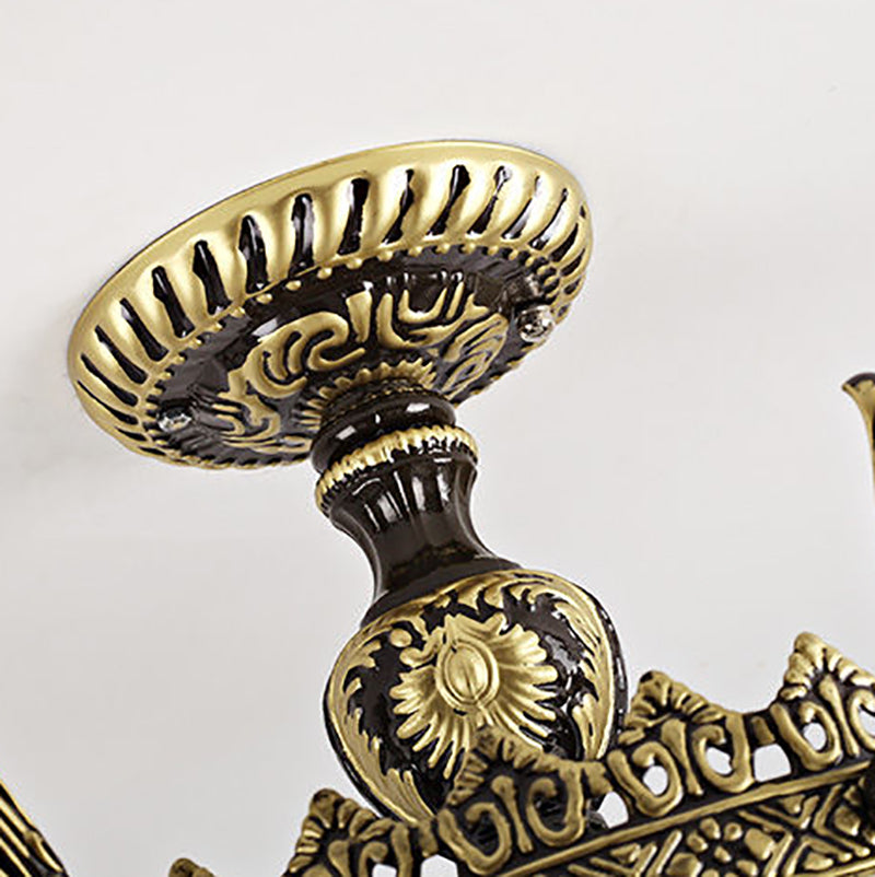 Lámpara semi rascilla de múltiples cabezas iluminación de techo de dormitorio tradicional con sombra de vidrio de flores