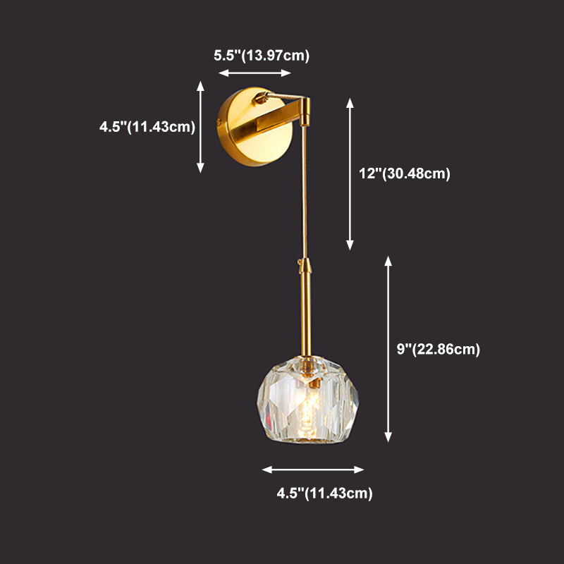 Modern Metal Wall Light Globe Gold Wall Sconce with Crystal for Living Room