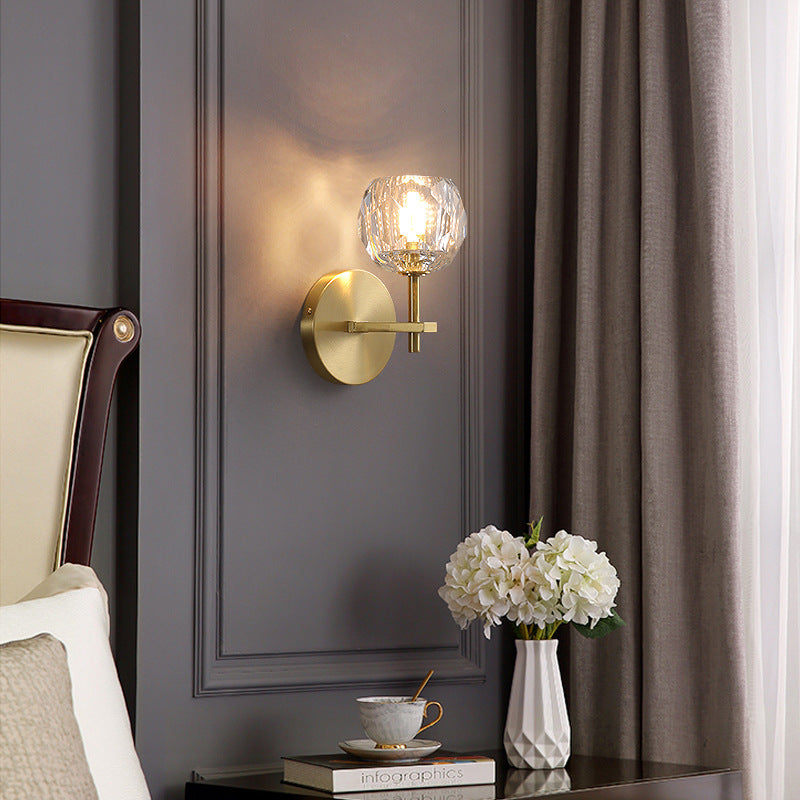 Moderne Messing Wandleuchte Globus Gold Wandleuchten mit Kristall für Schlafzimmer