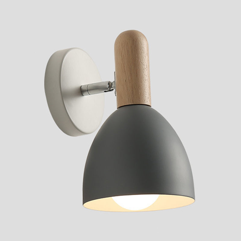 Nordic Style Metal Wall Light Dome Wall Sconce with Wood for Living Room