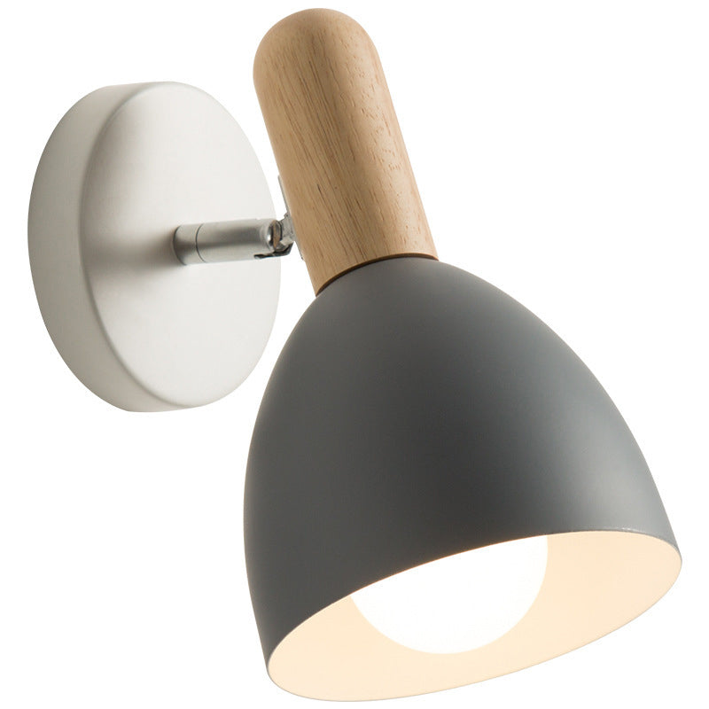 Nordic Style Metal Wall Light Dome Wall Sconce with Wood for Living Room