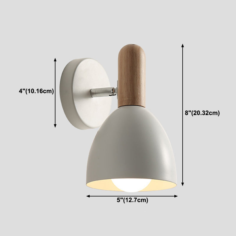 Nordic Style Metal Wall Light Dome Wall Sconce with Wood for Living Room