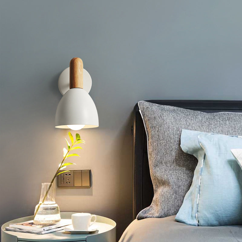 Nordic Style Metal Wall Light Dome Wall Sconce with Wood for Living Room