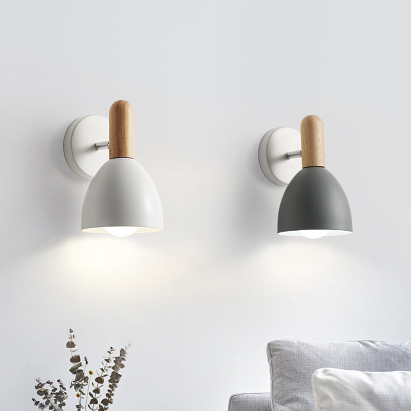 Nordic Style Metal Wall Light Dome Wall Sconce with Wood for Living Room