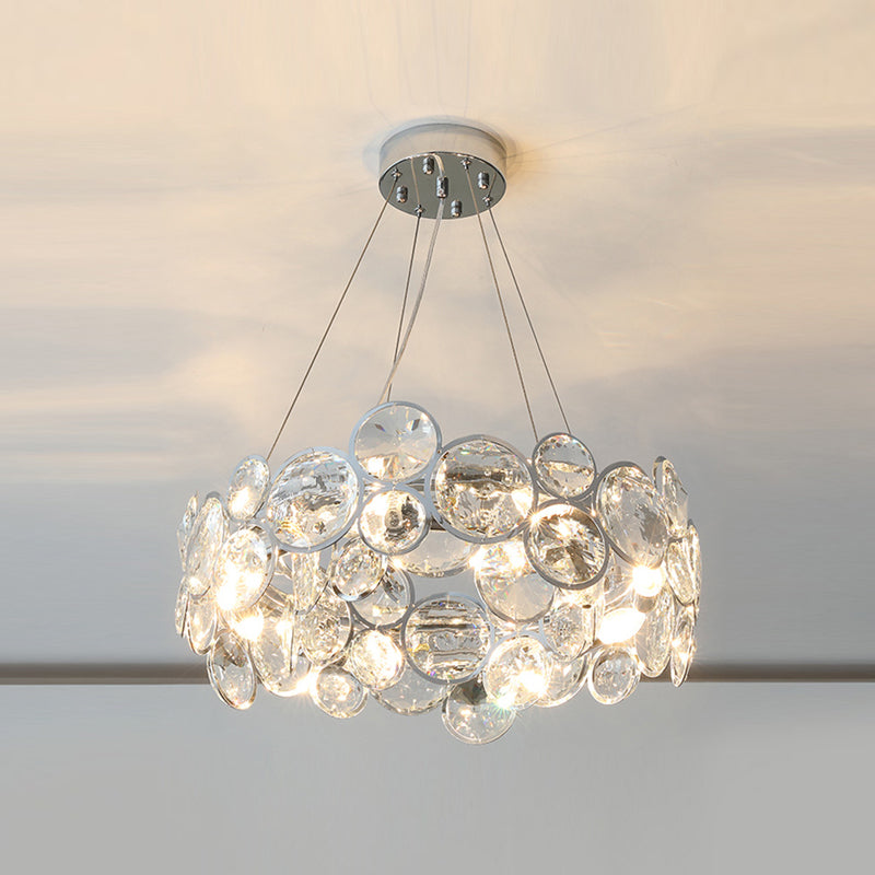 Modern Style Hanging Lights Round Crystal Chandelier in Clear for Living Room