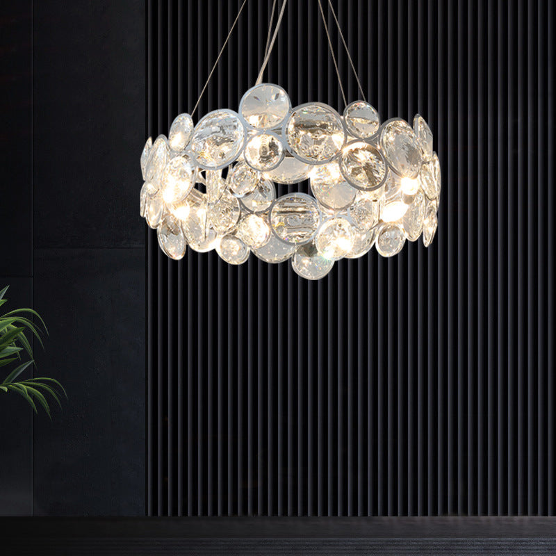 Modern Style Hanging Lights Round Crystal Chandelier in Clear for Living Room
