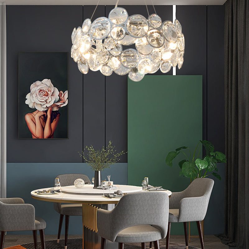 Modern Style Hanging Lights Round Crystal Chandelier in Clear for Living Room