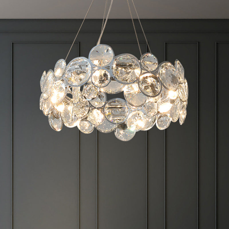 Modern Style Hanging Lights Round Crystal Chandelier in Clear for Living Room
