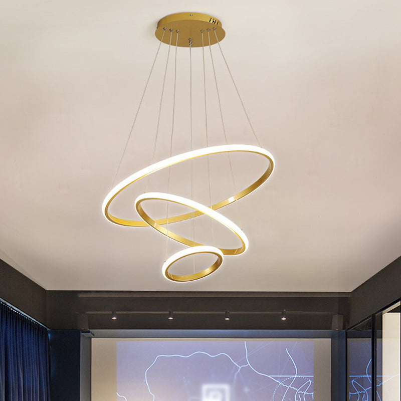 3-Light Suspended Lighting Fixture Minimalist Style Ring Shape Metal Chandelier Lamp