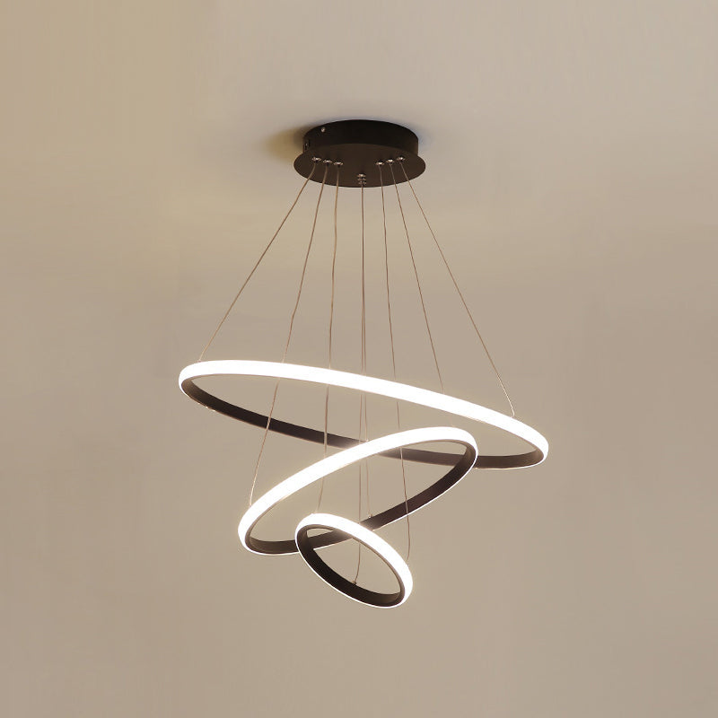 3-Light Suspended Lighting Fixture Minimalist Style Ring Shape Metal Chandelier Lamp