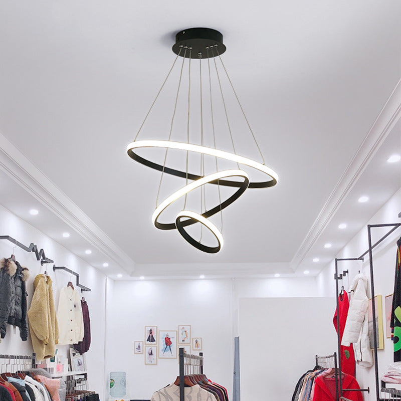 3-Light Suspended Lighting Fixture Minimalist Style Ring Shape Metal Chandelier Lamp