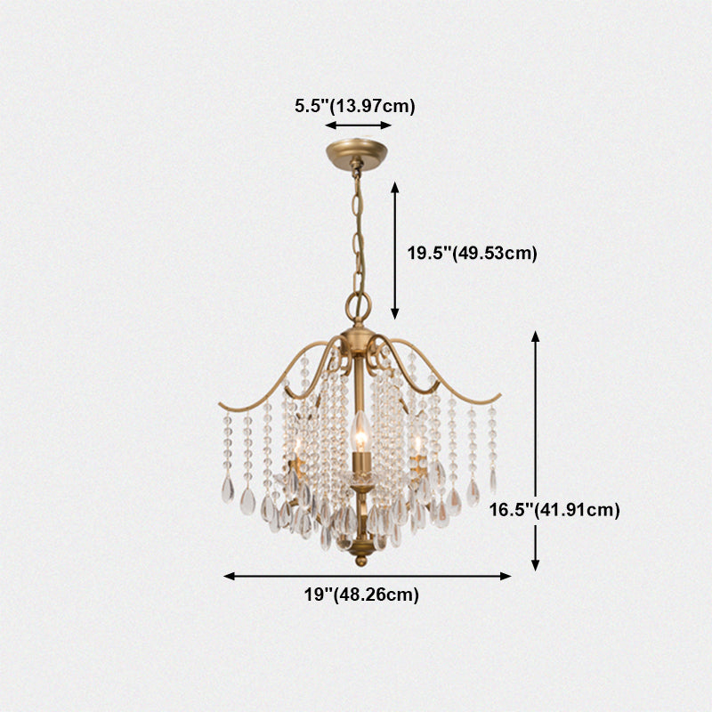 Retro Candlestick Chandelier 6 Heads Iron Hanging Lamp in Gold with Crystal Decoration